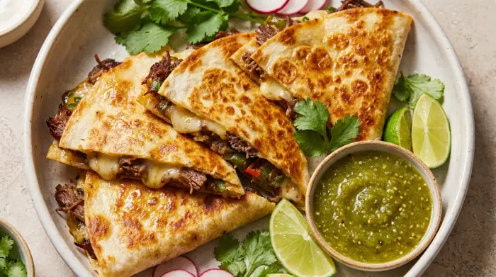 Stack of freshly cooked quesadillas.